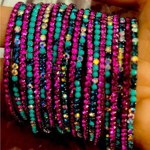 Rhinestone purple peacock blue elastic bracelet 20 PCs